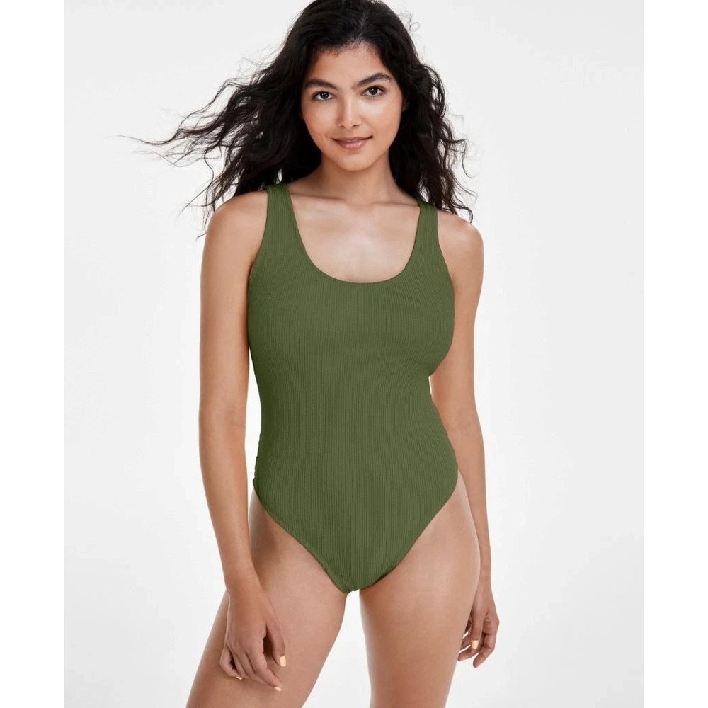 COTTON ON Women Khaki Crinkle Low-Back One-Piece Cheeky Swimsuit Size XL (13)
